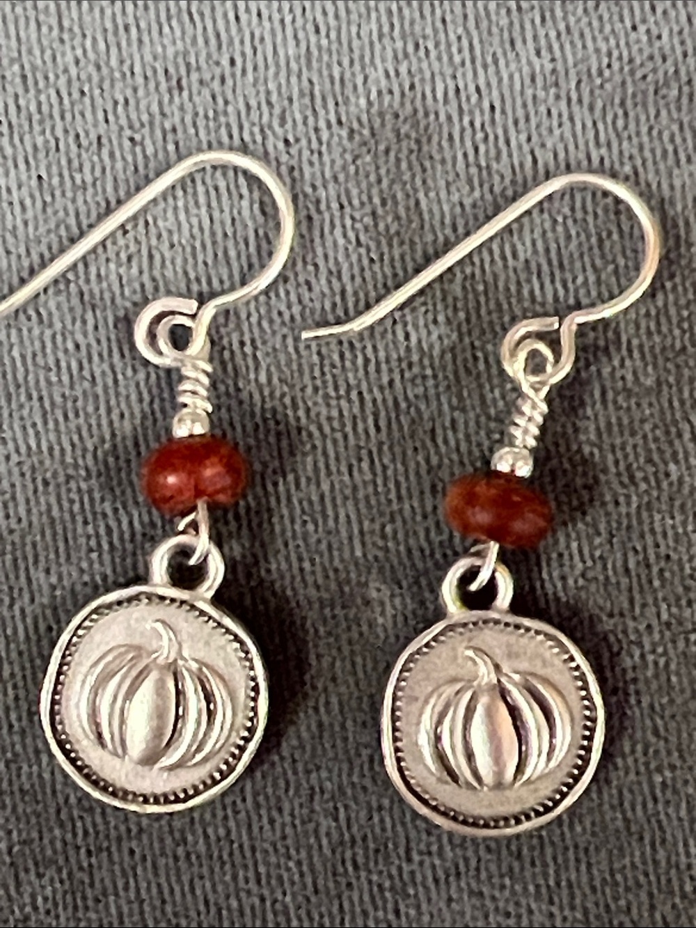 Pumpkin charm sterling 925 dangle earrings Picasso Jasper gemstones - Picture 9 of 9